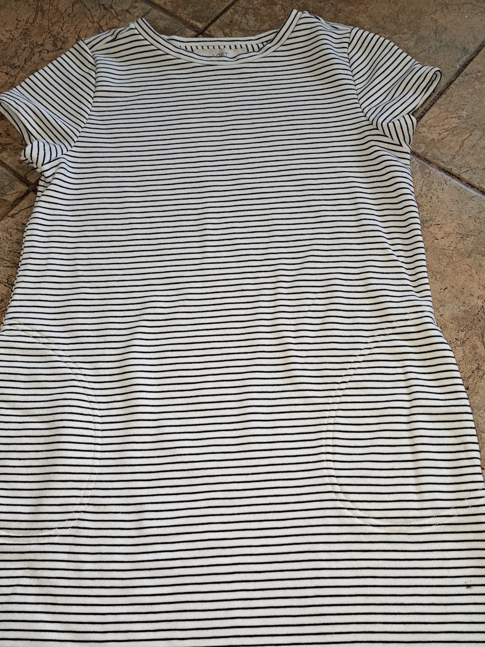 LOFT White and Black Striped Midi Dress